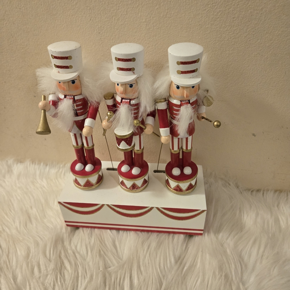 Musical Red and White Nutcracker Trio  Figurines 11 Inches Tall